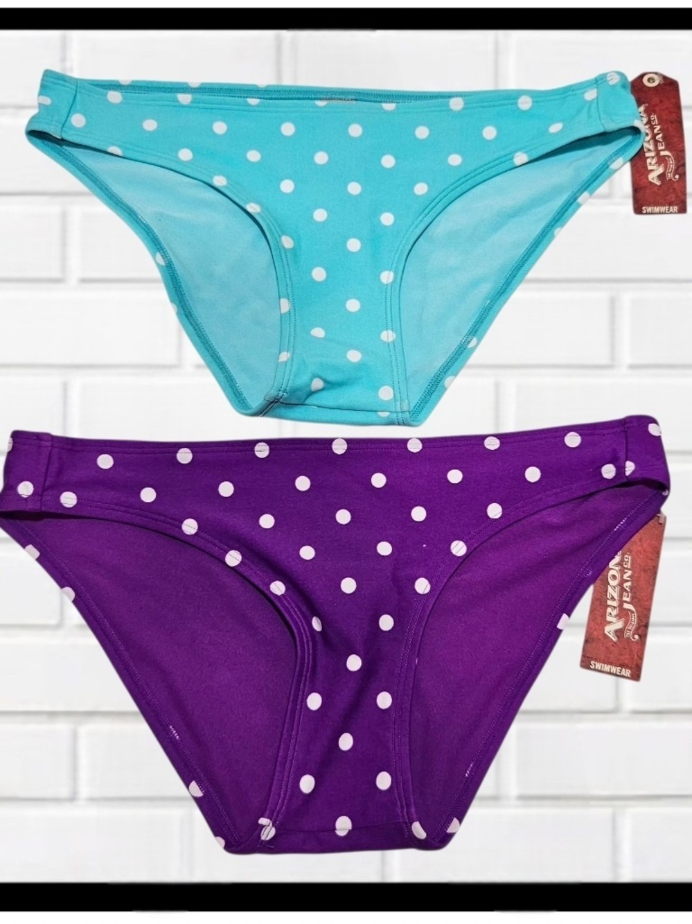 NWT Arizona Jean Co Polka Dot Bikini Bottoms Set of 2 XS Turquoise Purple